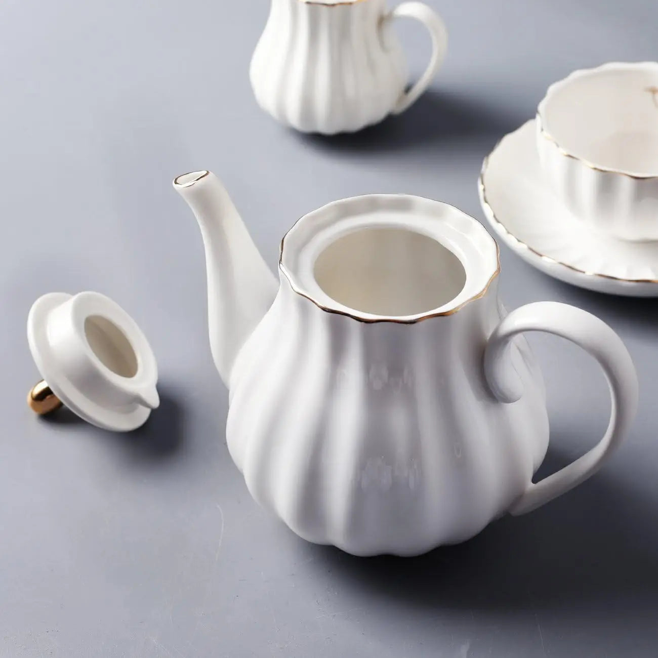 IOSN Pure White Porcelain Tea Set — Royal Style 18-Piece Service