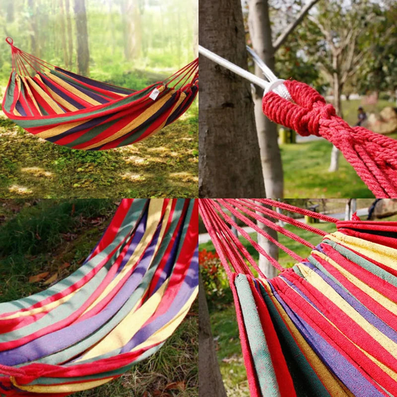 Durable Canvas Single Travel Hammock — Portable Hanging Bed with Storage Bag