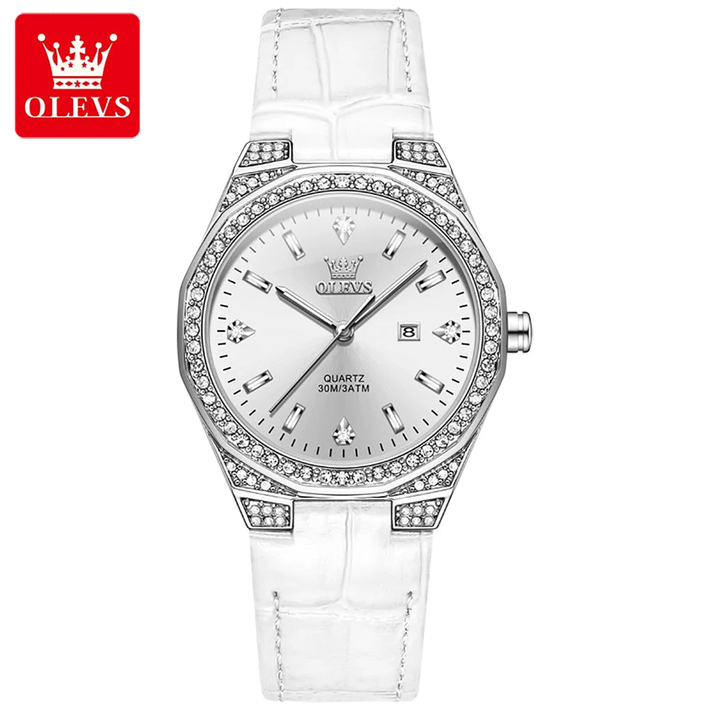 OLEVS Women's Luxury Quartz Watch — Diamond Lap Fashion Leather Strap