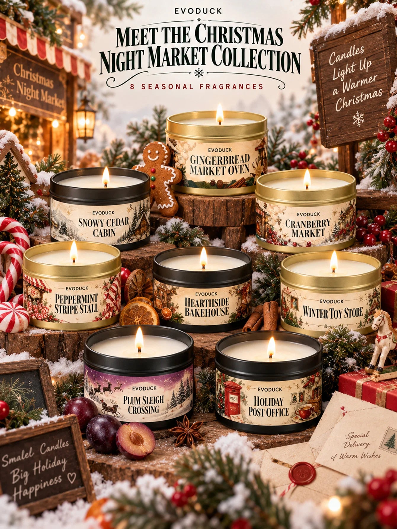 EVODUCK Vanilla Amber Cashmere Candle — Warm Scented Holiday Tin