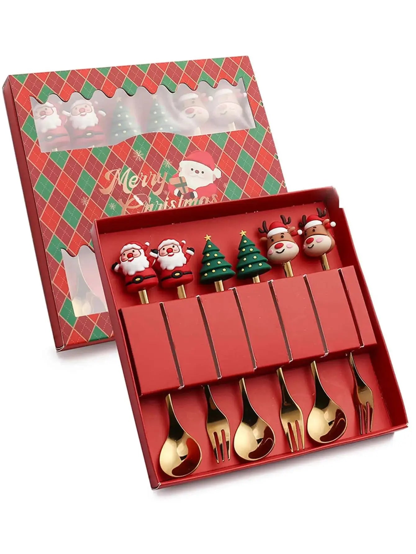 Christmas Themed Stainless Steel Cutlery Set — Decorative Santa Spoon and Fork