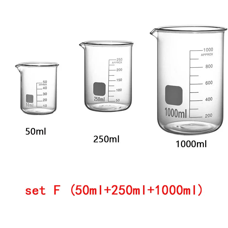 YWDL 3-Piece Glass Measuring Cup Set — Heat-Resistant Borosilicate Beakers