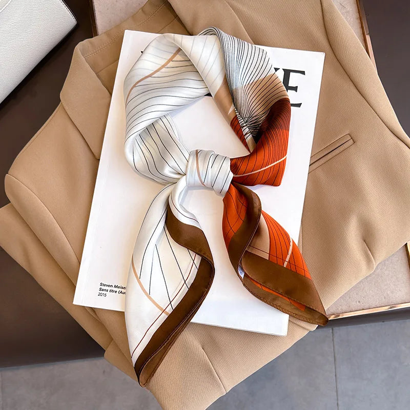 SENAIFEI Printed Silk Scarf — Luxury Square Shawl & Decorative Headband