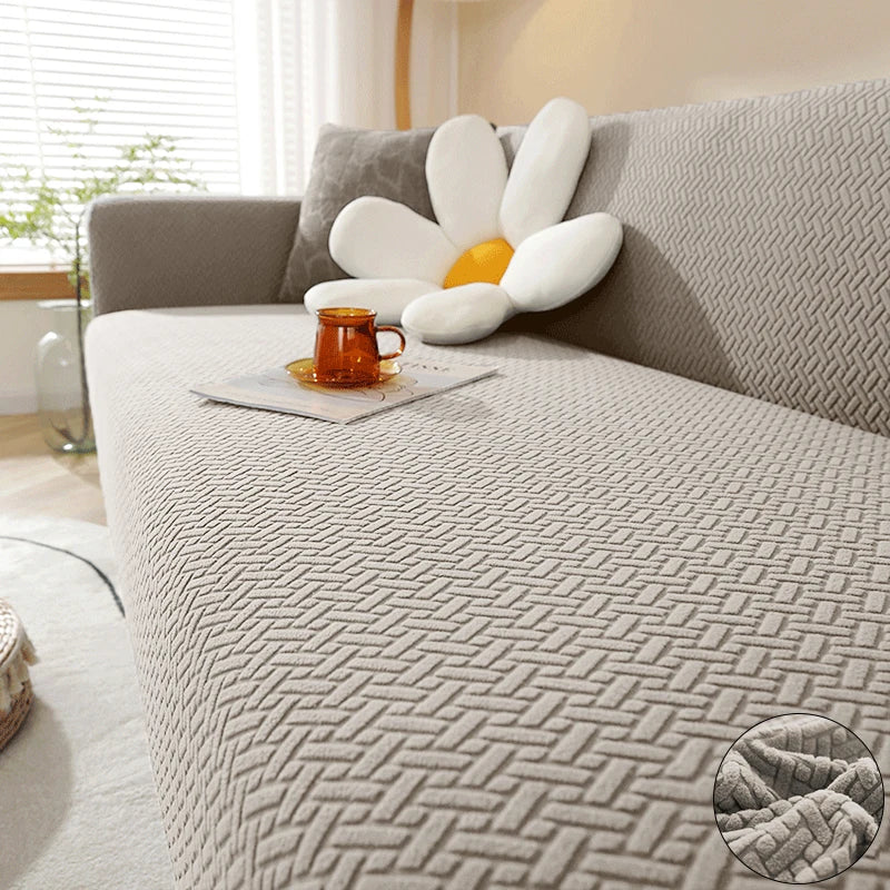 Jacquard Elastic Sofa Cover — Stretch Polar Fleece Slipcover Protector