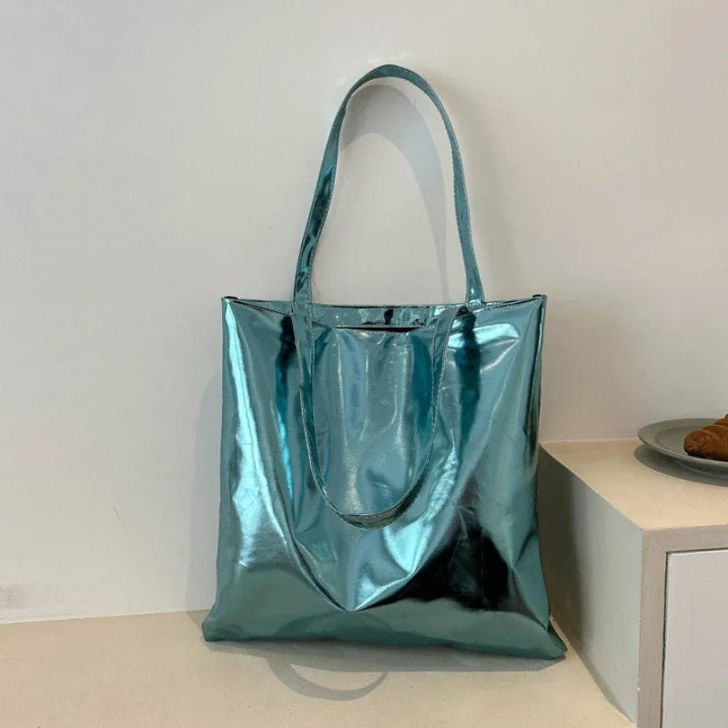 macroupta Glossy PU Leather Tote Bag — Large Capacity Fashion Shoulder Purse