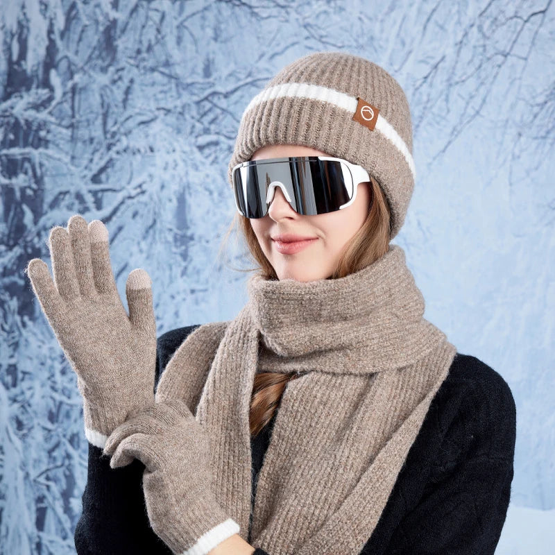 KINIJA Knitted Winter Accessory Set — Warm Hat, Scarf, and Gloves