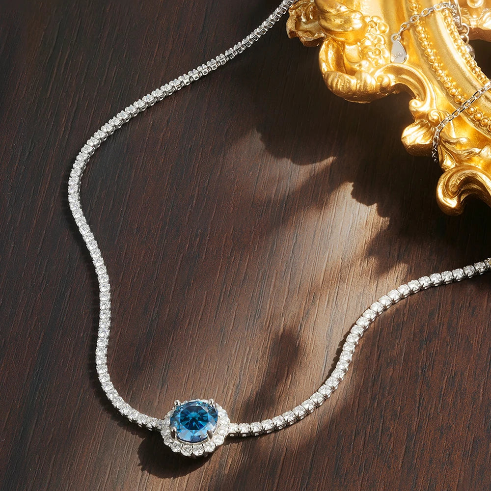 knobspin Blue Moissanite Pendant Necklace — 925 Sterling Silver Fine Jewelry