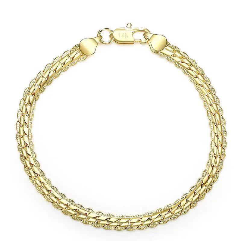 Sterling Silver & 18K Gold Embossed Bracelet — Geometric Classic Style