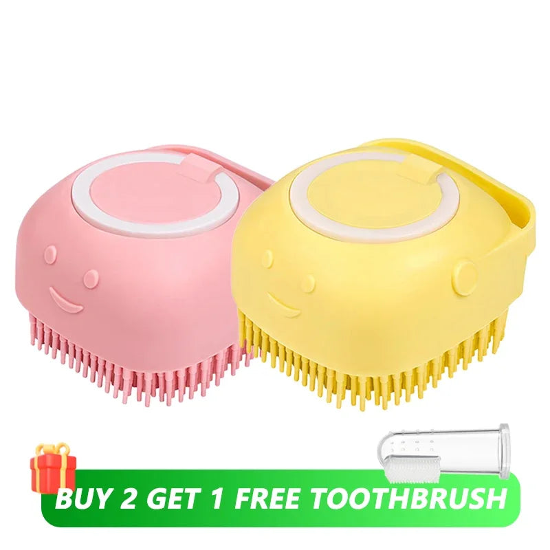 Pet Bathing Massage Brush — Silicone Shampoo Dispenser & Grooming Tool