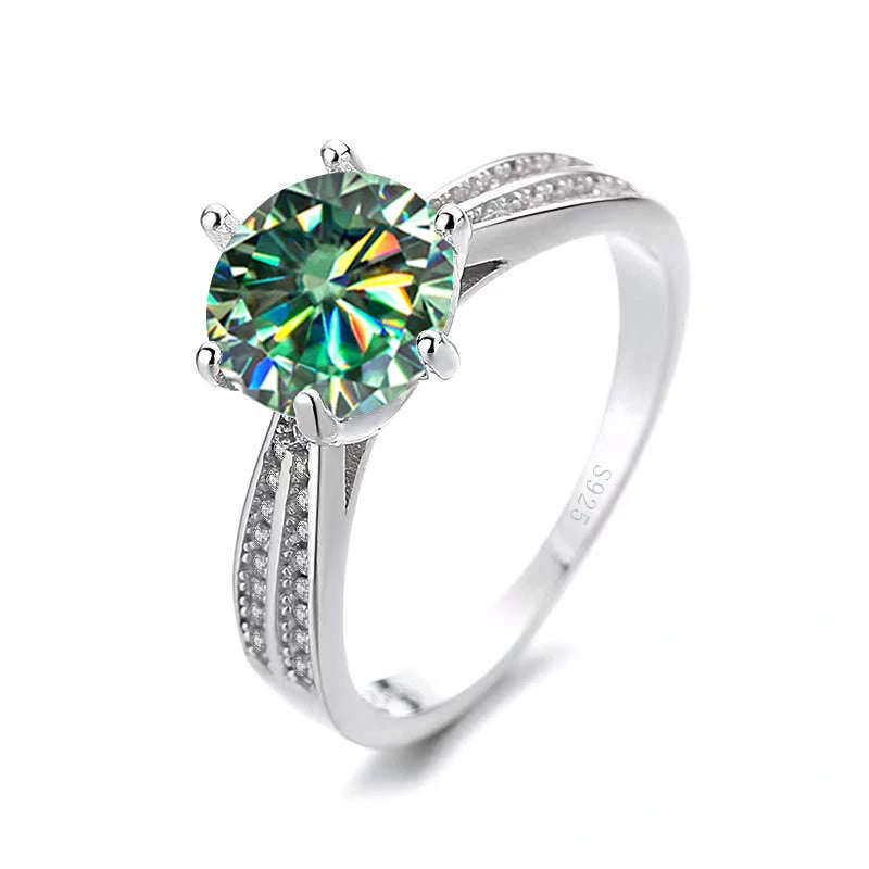 Moissanite Sterling Silver Ring — Classic Round Cut Engagement Jewelry