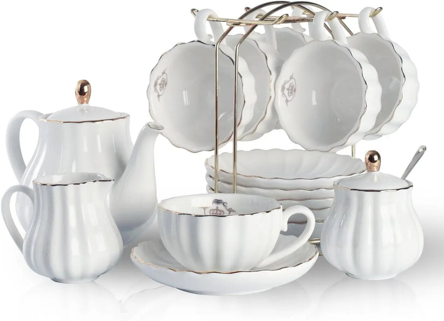 IOSN Pure White Porcelain Tea Set — Royal Style 18-Piece Service