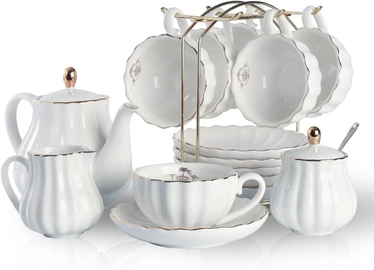IOSN Pure White Porcelain Tea Set — Royal Style 18-Piece Service