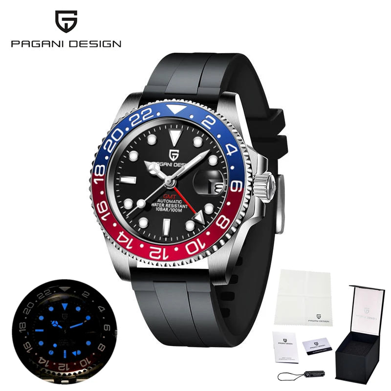 PAGANI DESIGN Luxury Automatic Watch — Waterproof Sports Wristwatch with Rubber Band