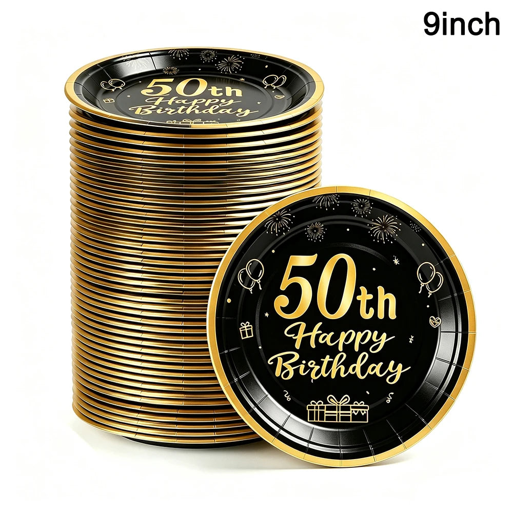 PartiesTour Black and Gold Disposable Paper Cups — Elegant Birthday Party Supplies