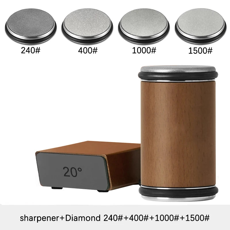 Rolling Knife Sharpener — Double Sided Diamond Stone with Magnetic Angle