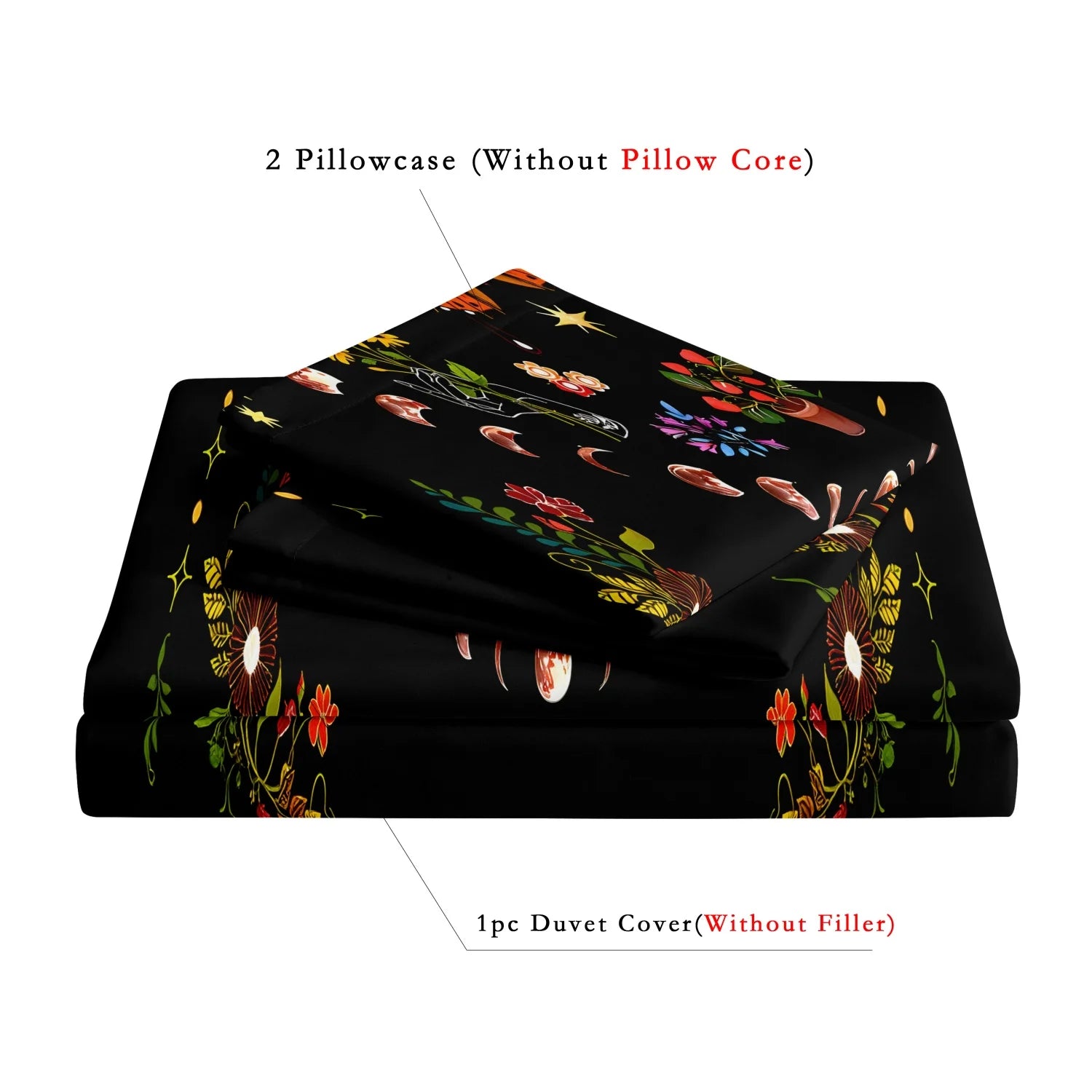 Butterfly and Crescent Moon Duvet Cover Set — Modern Floral Bedding, 3 Pieces