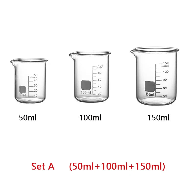 YWDL 3-Piece Glass Measuring Cup Set — Heat-Resistant Borosilicate Beakers