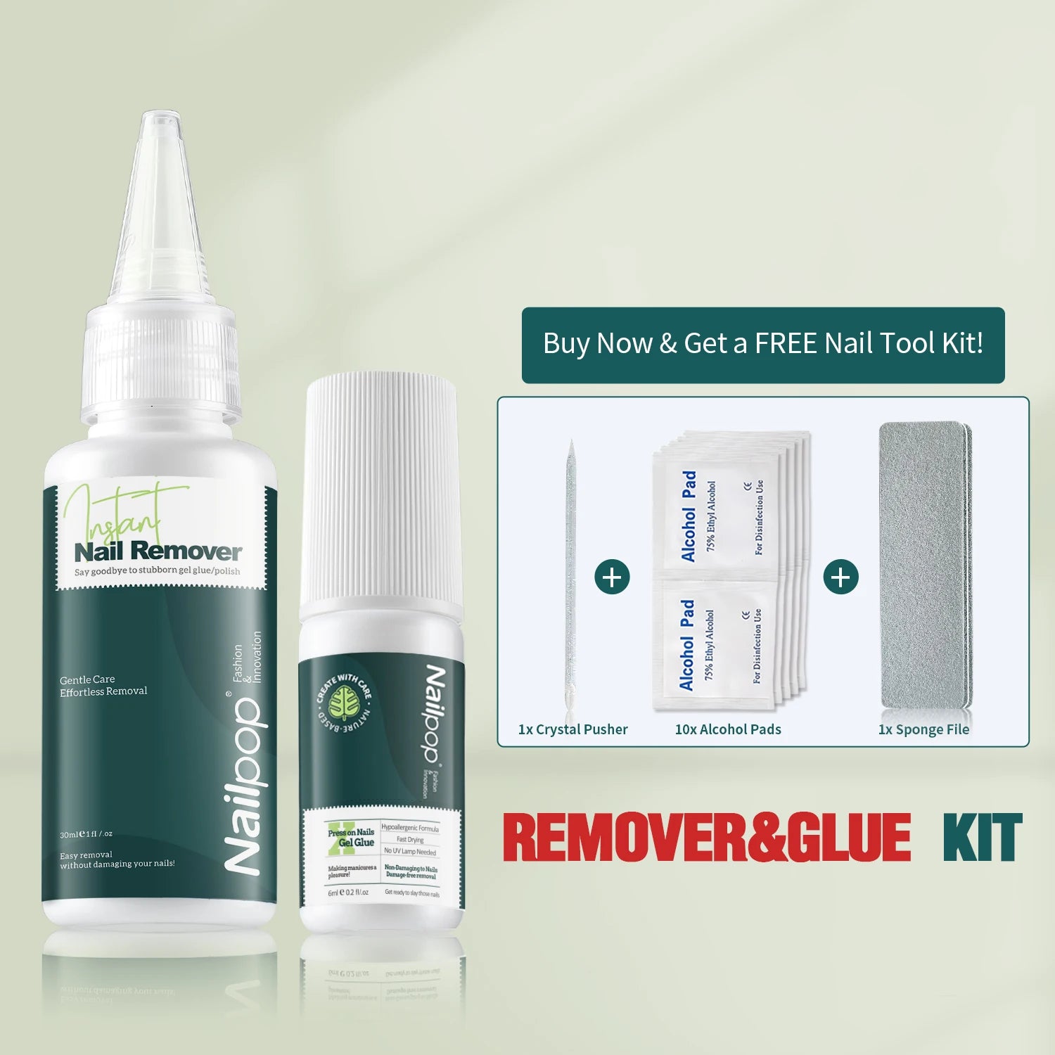 Nailpop Press On Nail Glue — Strong Long Lasting Adhesive & Remover Kit