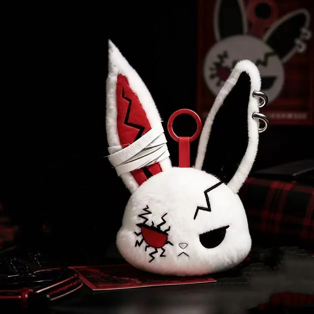 Dark Rabbit Plush Keychain — Cute Animal Pendant for Backpacks