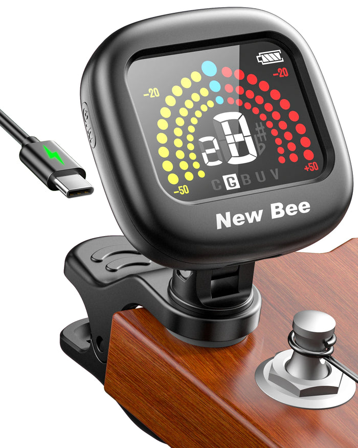 Clip-On Digital Guitar Tuner — 360° Rotatable Color Screen for Musicians