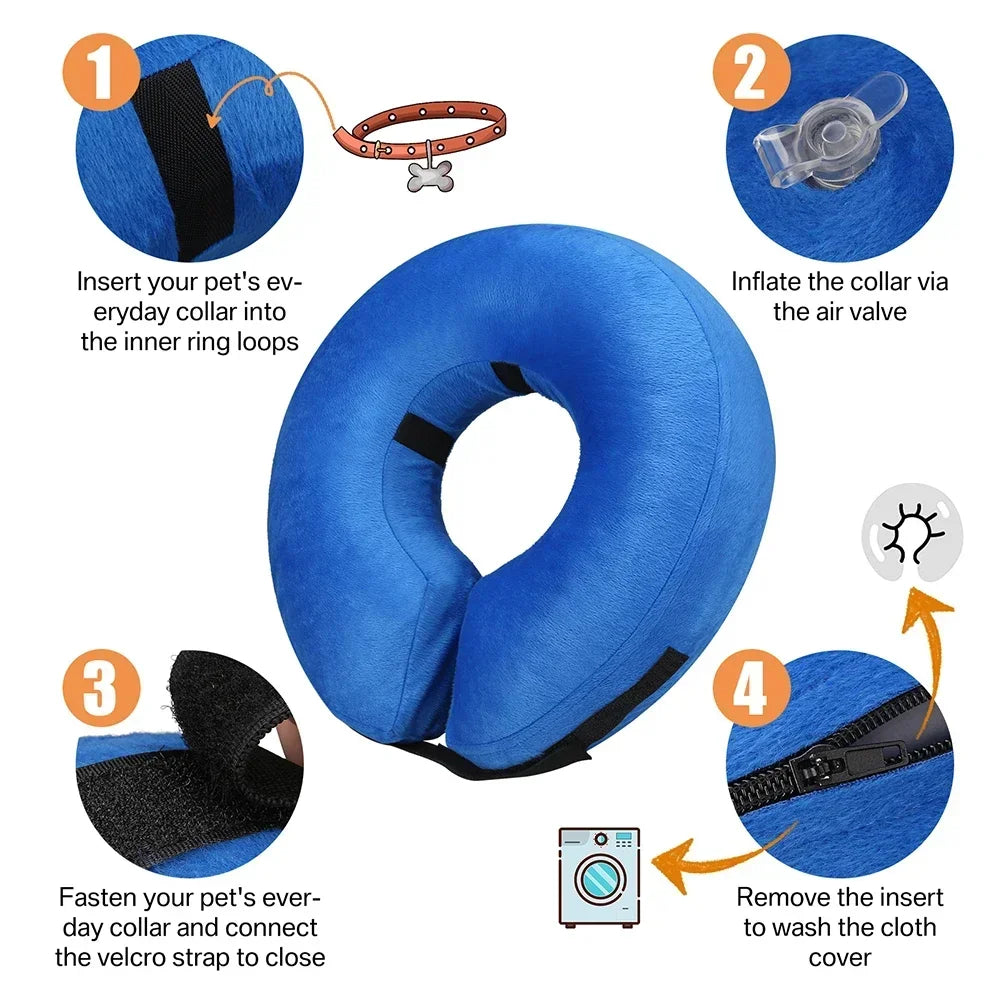 Inflatable Pet Recovery Collar — Soft Protective Cone for Dogs and Cats