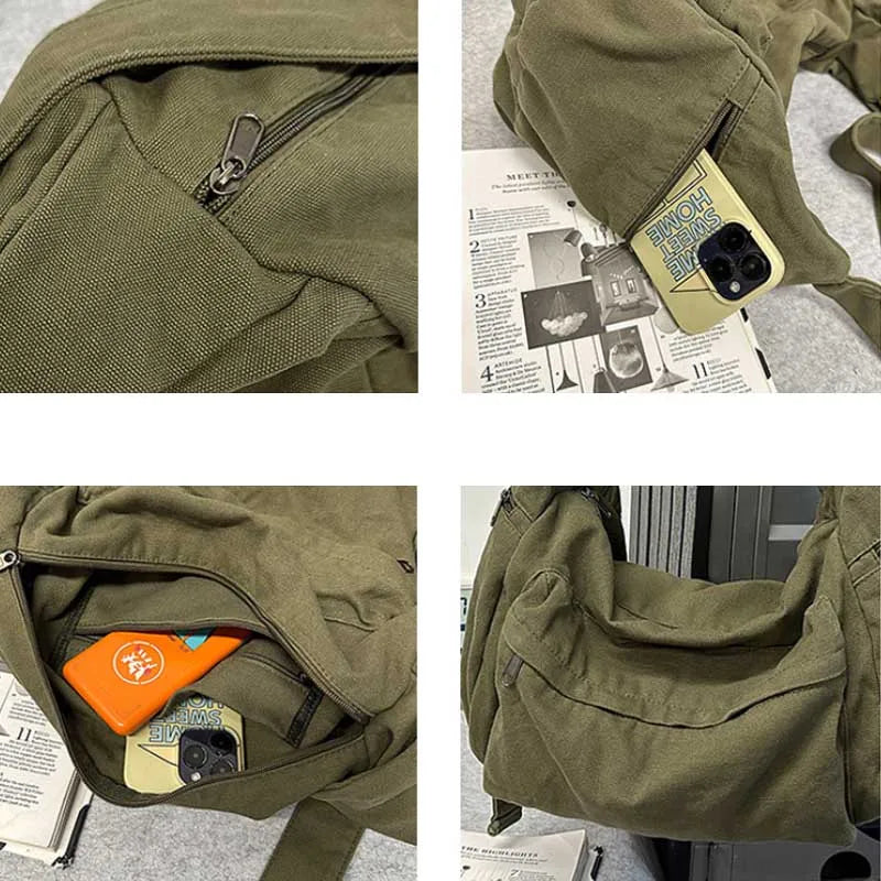 SMHXIANGQIANJIN Canvas Crossbody Bag — Large Capacity Messenger Style