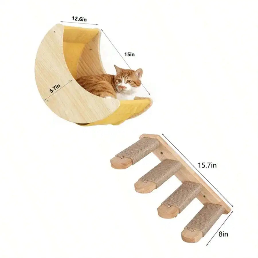 Moon Cat Wall Shelves — 3-Piece Solid Wood Climbing Set