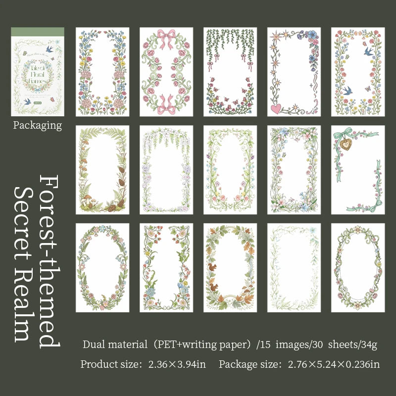 Flower Border Sticker Sheets — Decorative Scrapbooking Material for Journals