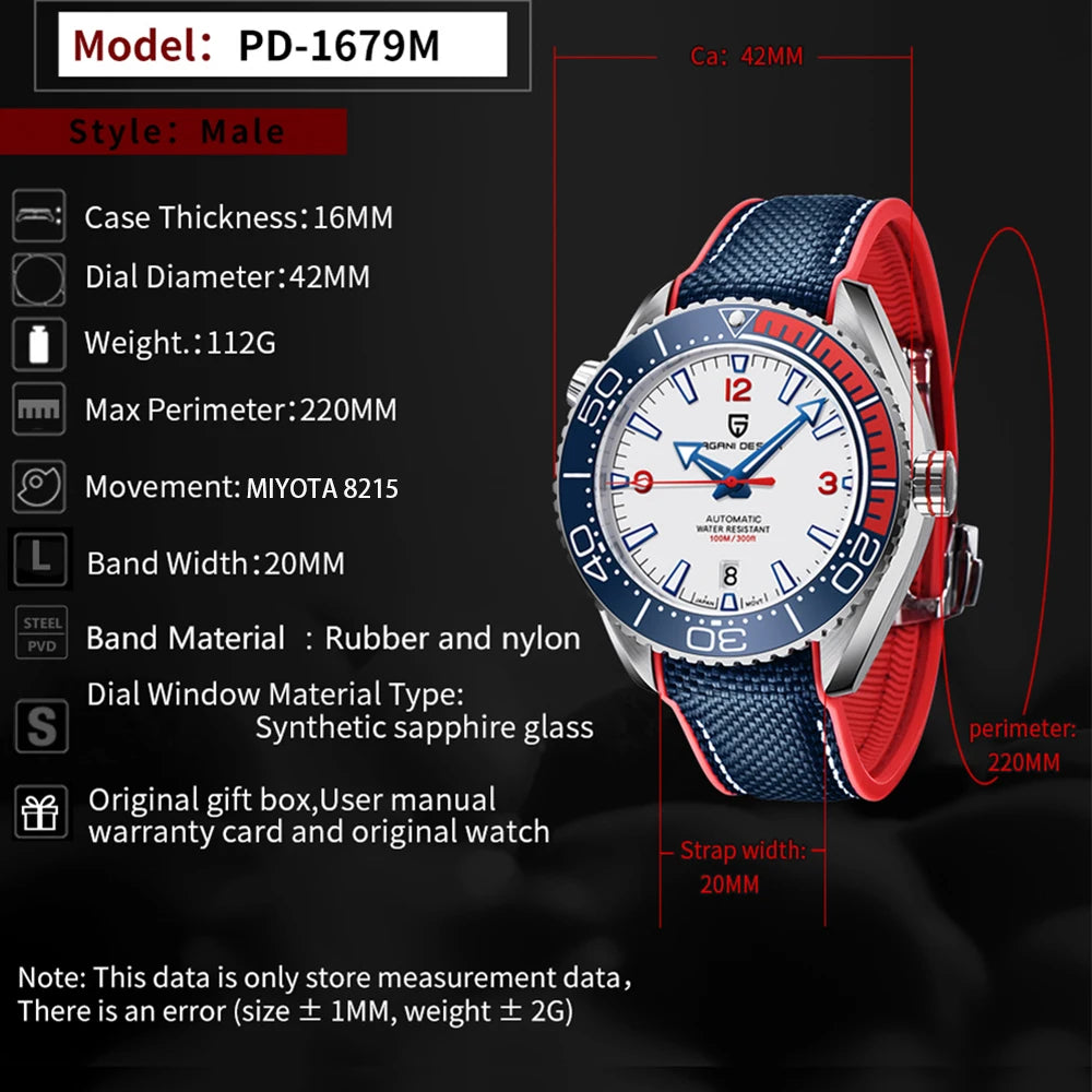 PAGANI DESIGN Luxury Men's Sports Watch — Automatic Mechanical Diver