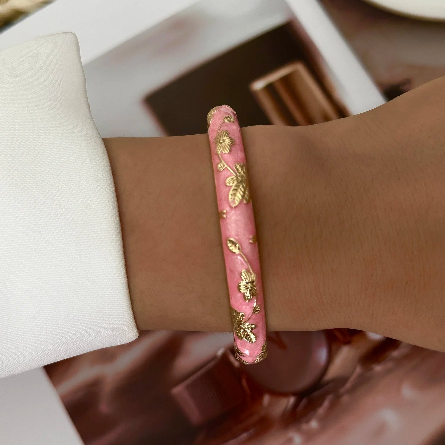 Boho Ethnic Cloisonne Enamel Flower Bracelets — Multicolor Floral Stacking Bangles