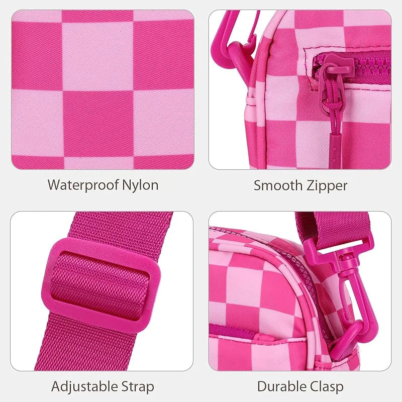 Checkered Crossbody Bag — Trendy Messenger Purse with Wide Strap