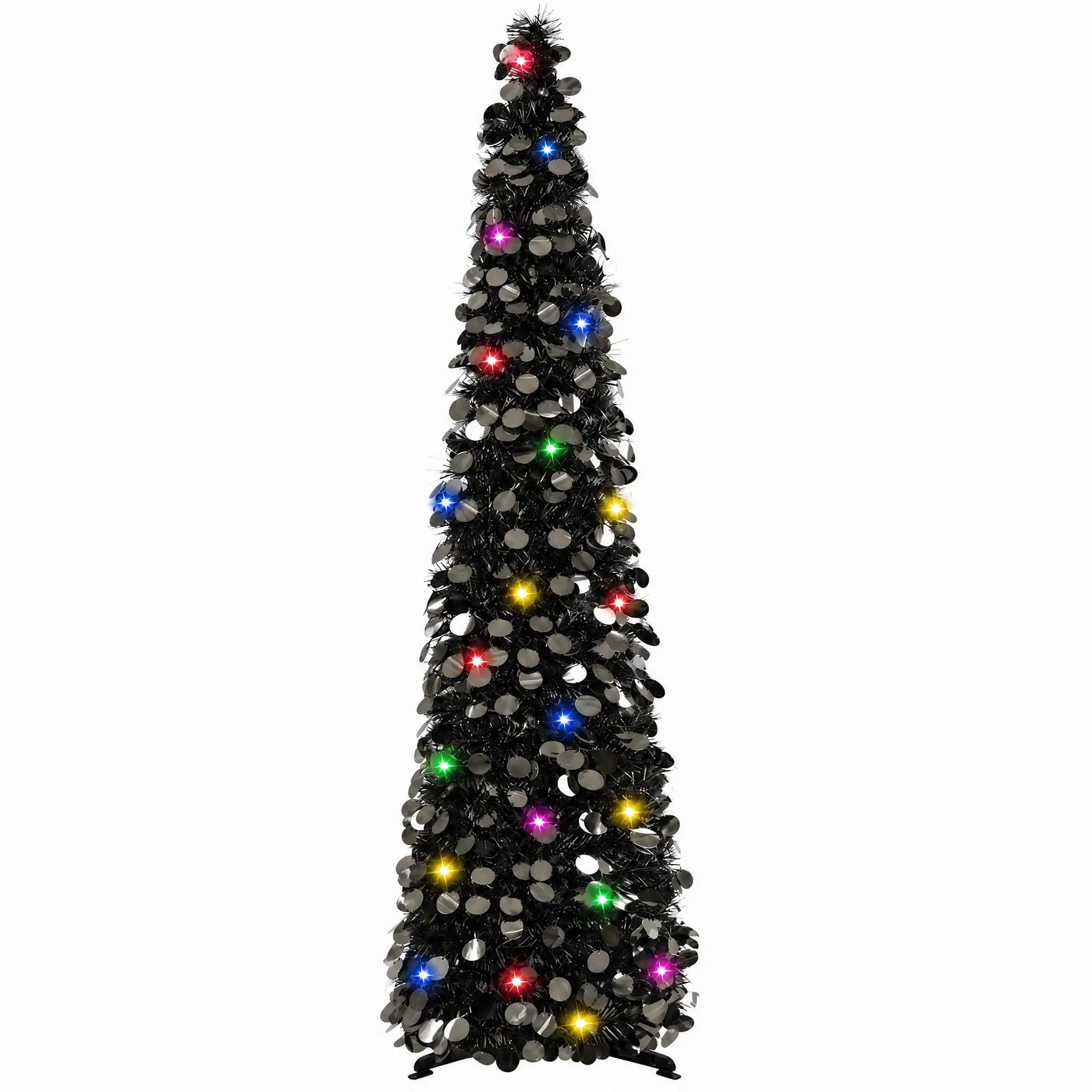 HiMISS 5ft Pre-Lit Pop Up Christmas Tree — Slim Tinsel Pencil Design
