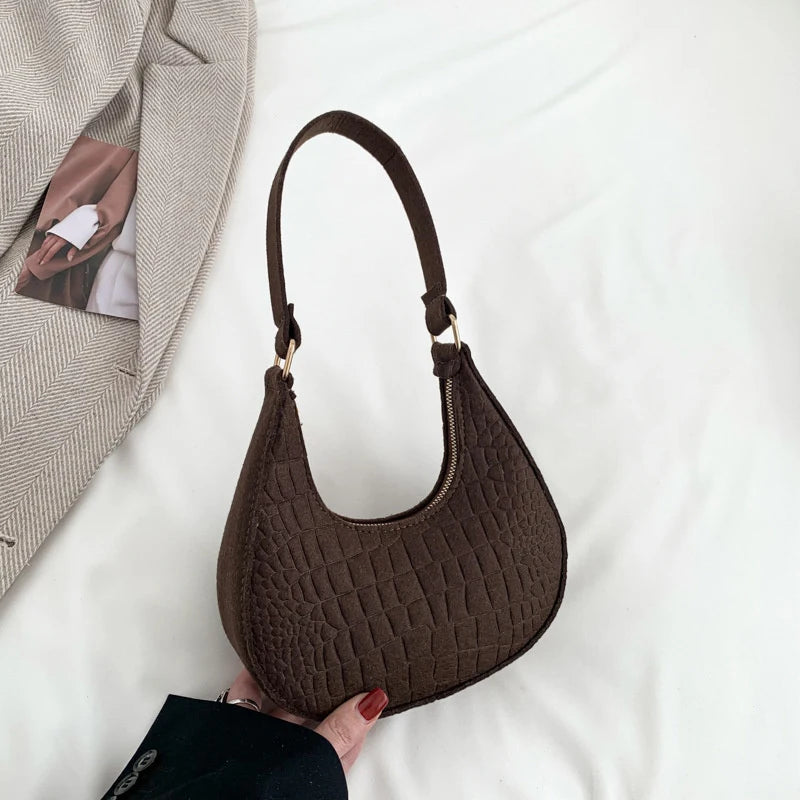 Women's Felt Shoulder Bag — Stylish Half Moon Handbag for Daily Use
