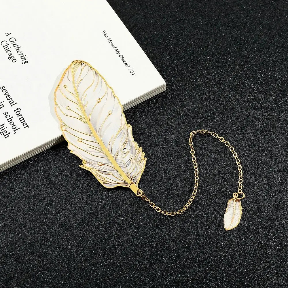 Elegant Metal Feather Bookmark — Decorative Page Marker with Pendant