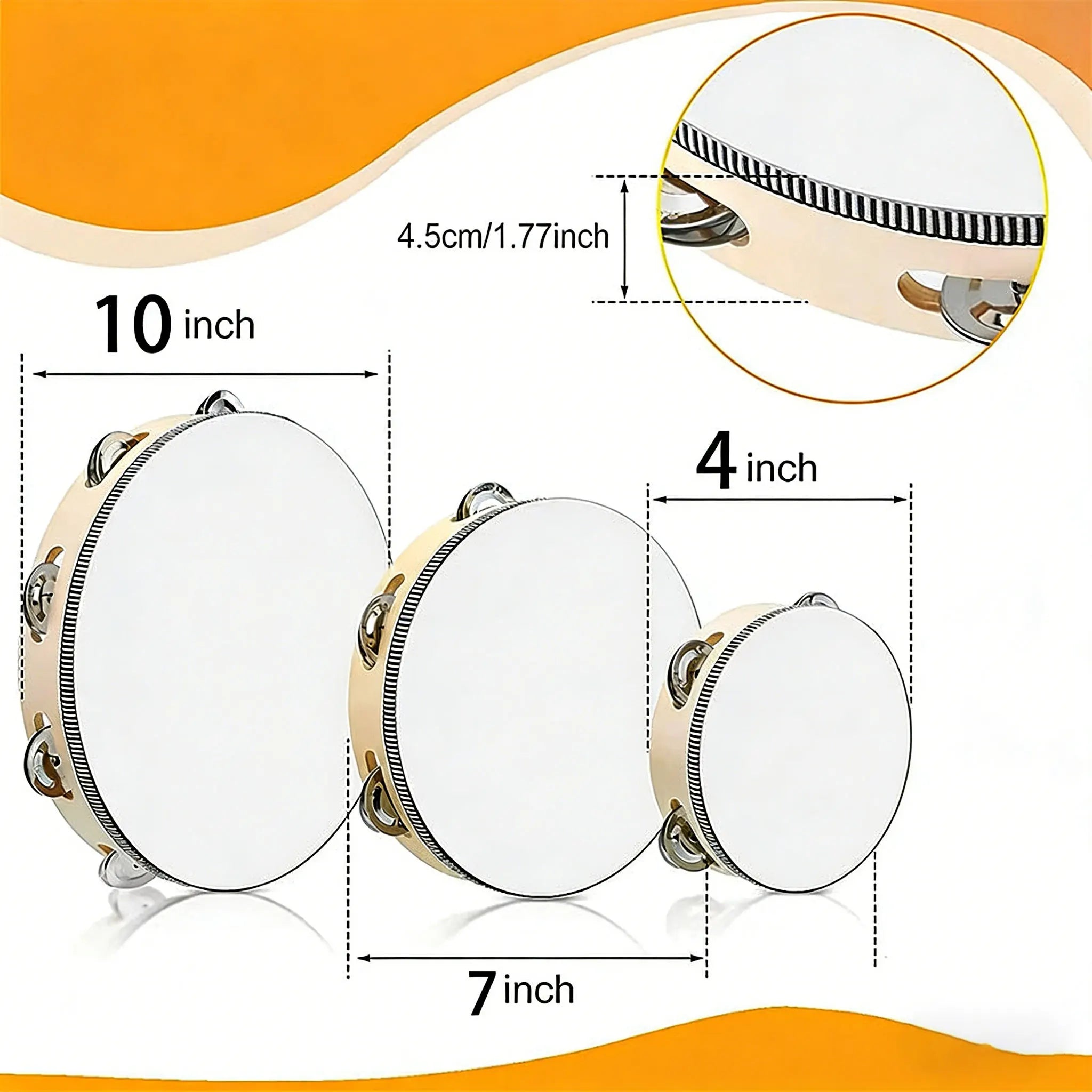 Wooden Hand Held Tambourine — Percussion Instrument with Metal Jingles