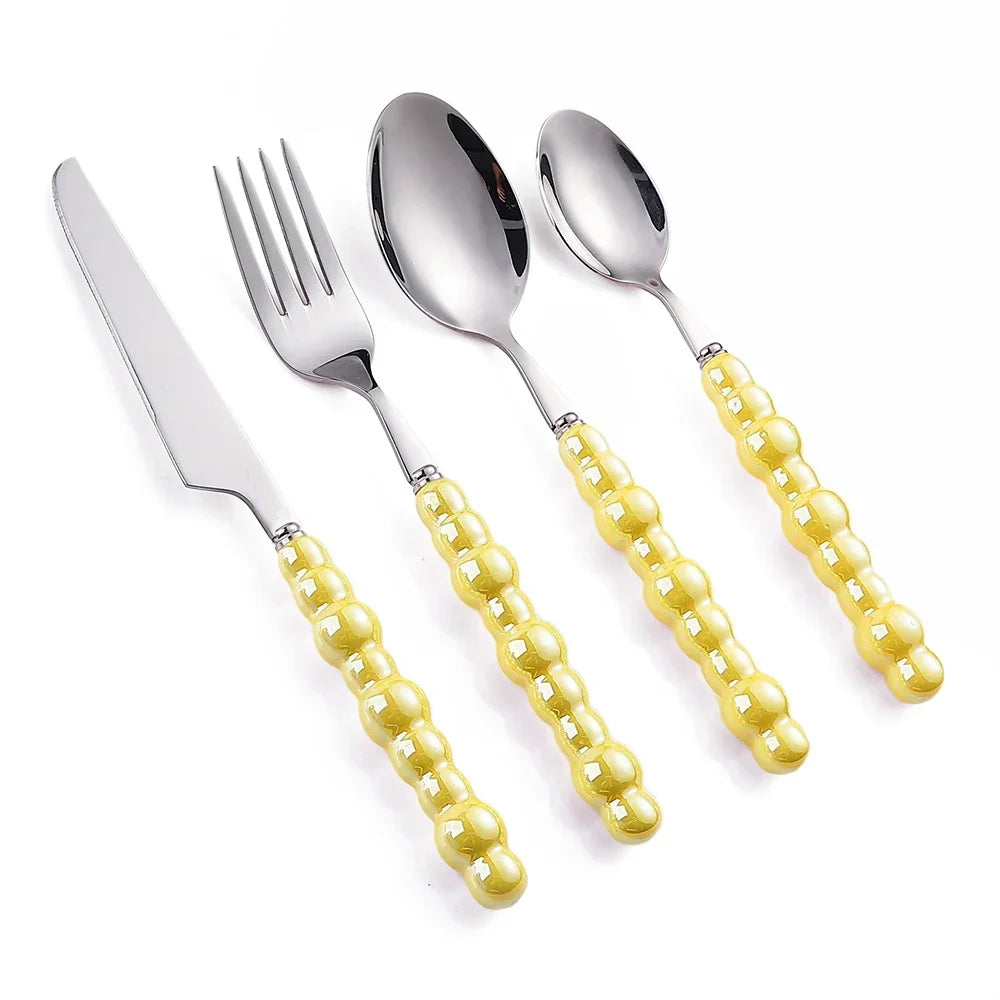 Luxury Ceramic Pearl Handle Cutlery Set — Stainless Steel Spoon and Fork Set