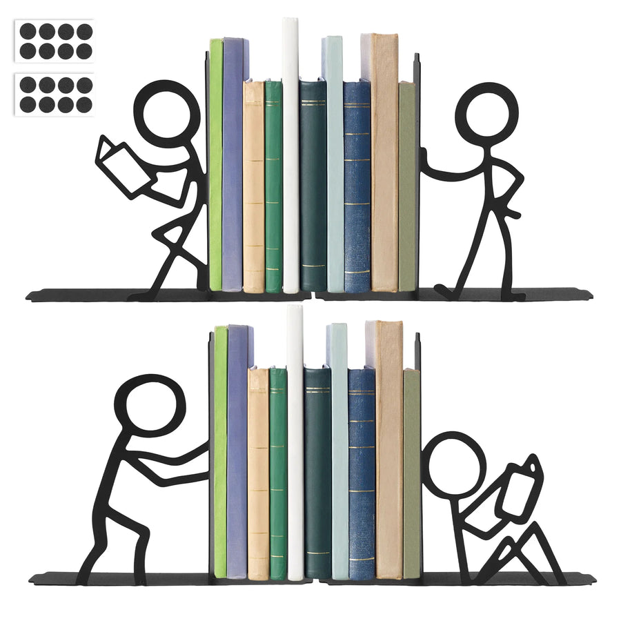 Metal Stick Figure Bookends — Decorative Heavy Duty Desktop Supports