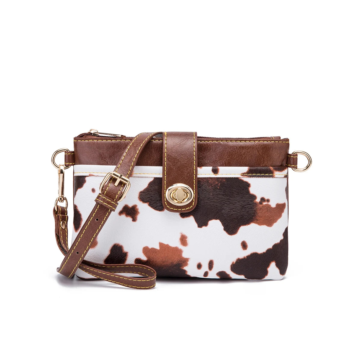 Floral Embossed Crossbody Bag — Multi-Compartment Shoulder Purse with Wristlet