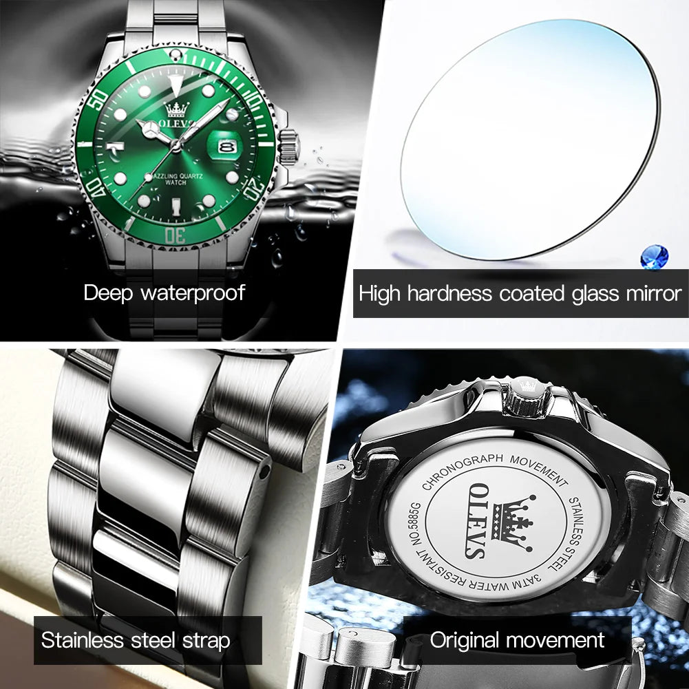 OLEVS 5885 Men's Business Watch — Stainless Steel Quartz Wristwatch