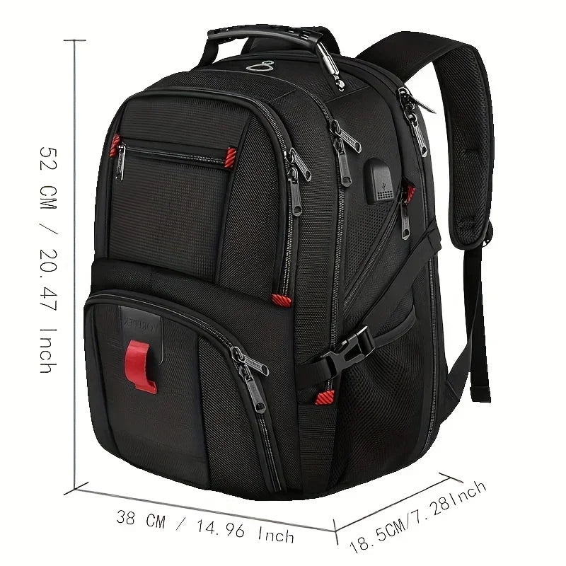 Men's Large Travel Backpack — Business Laptop Bag with USB Port