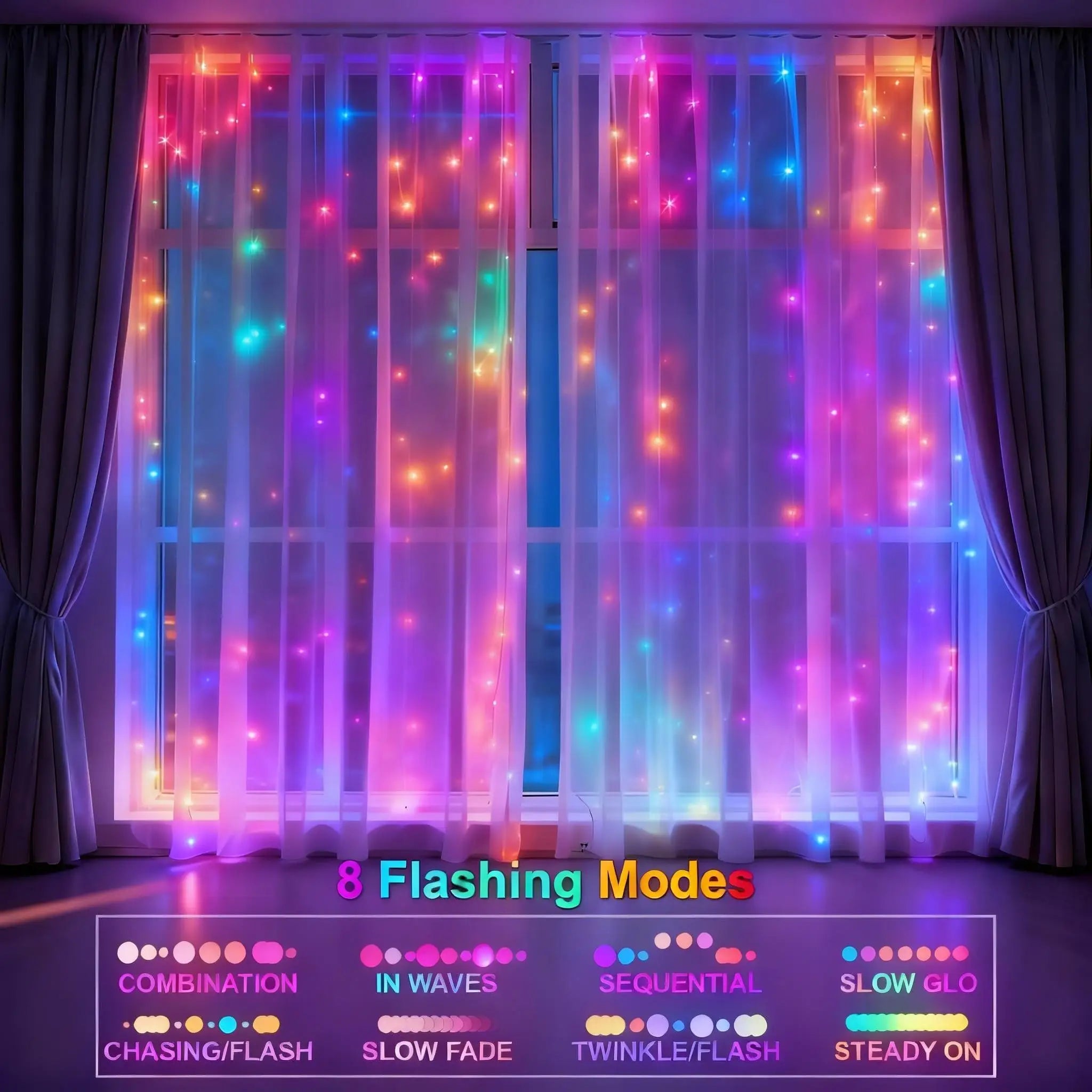 8-in-1 USB Curtain String Lights — Remote Controlled LED Decor