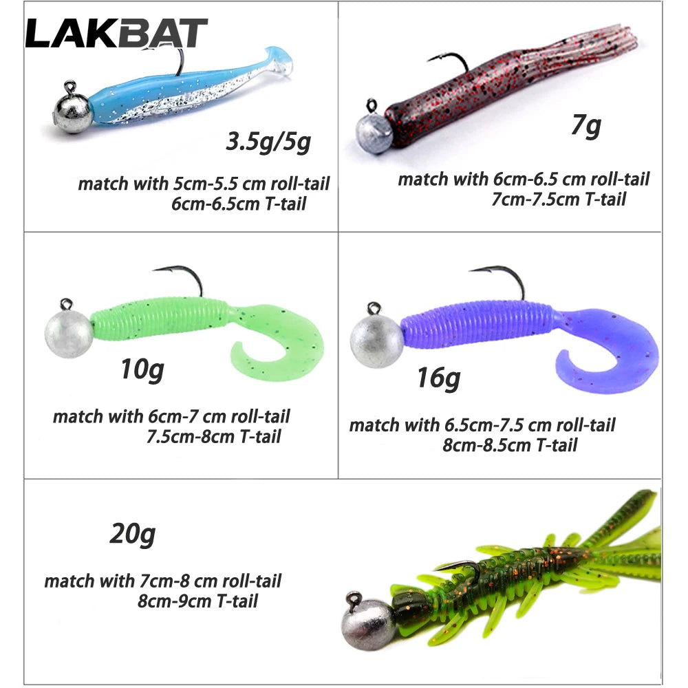 LAKBAT Jig Head Fishing Hooks — High Carbon Steel Lures for Bass and Pike