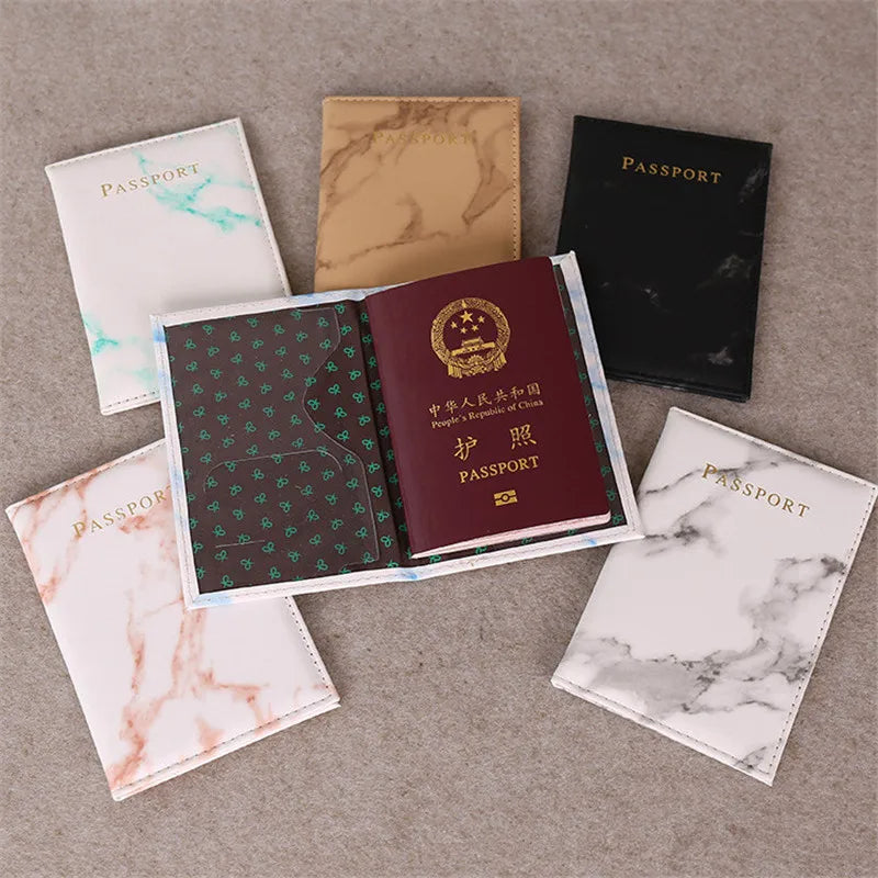 Marble Style Passport Cover — Faux Leather Travel Wallet & ID Holder