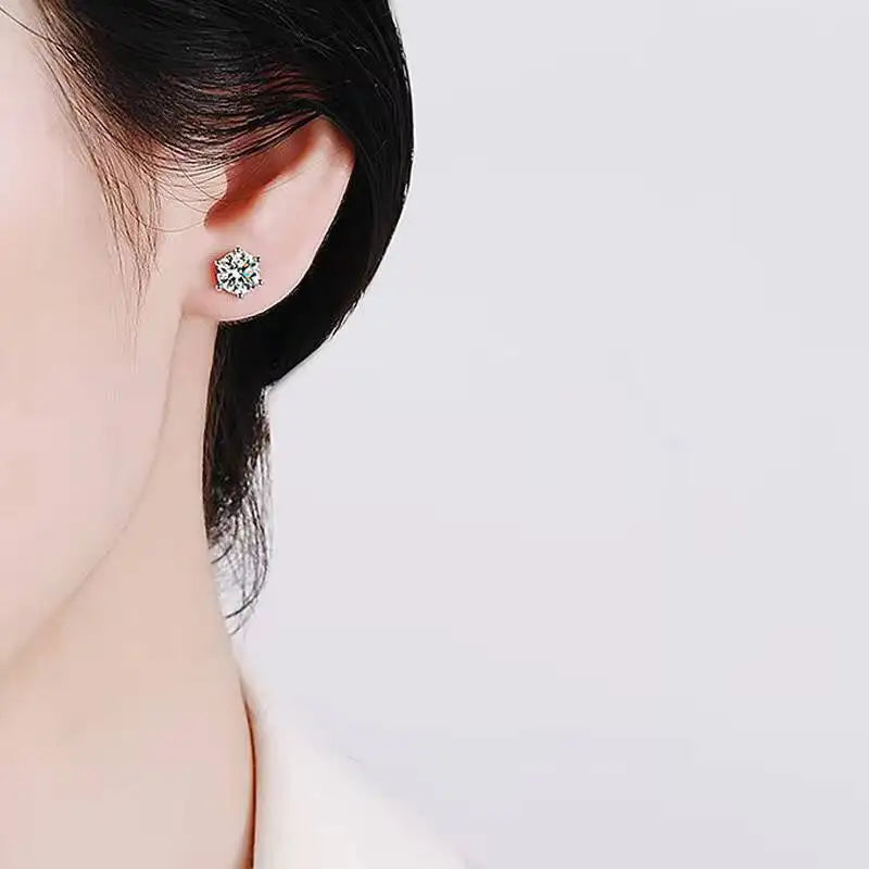 Moissanite Round Cut Stud Earrings — 925 Sterling Silver Fine Jewelry