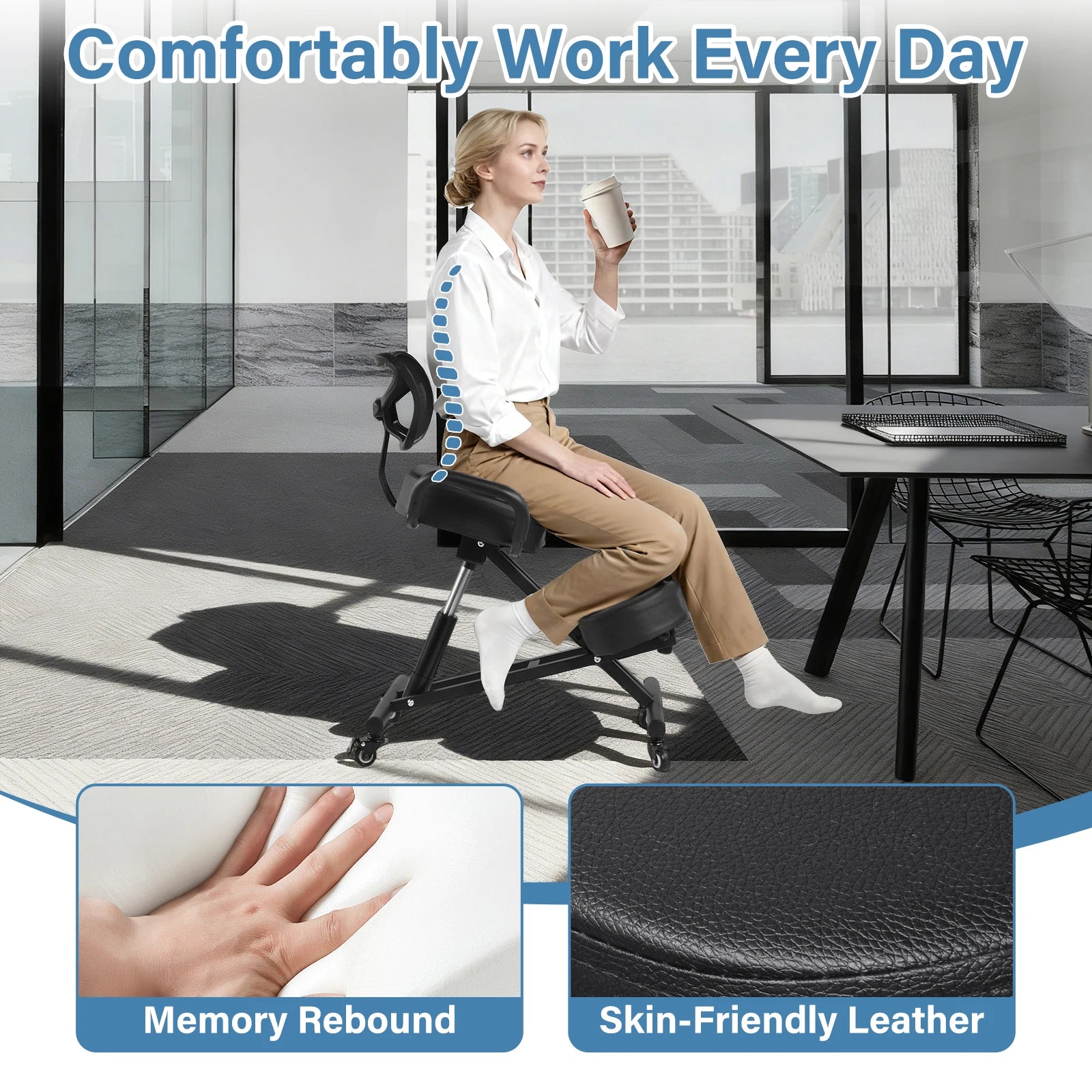 Ergonomic Kneeling Chair — Adjustable Back Support for Office Work