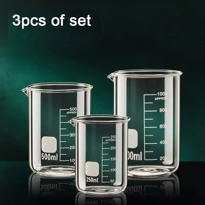 YWDL 3-Piece Glass Measuring Cup Set — Heat-Resistant Borosilicate Beakers