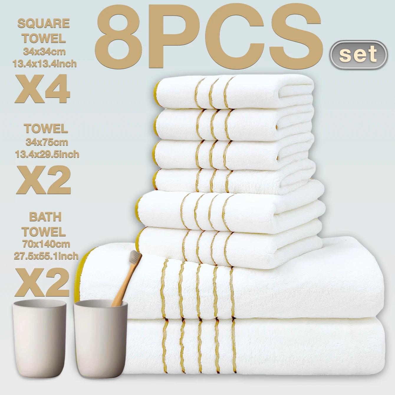Premium Bath Towel Set — Soft Absorbent Fabric with Gold Accents