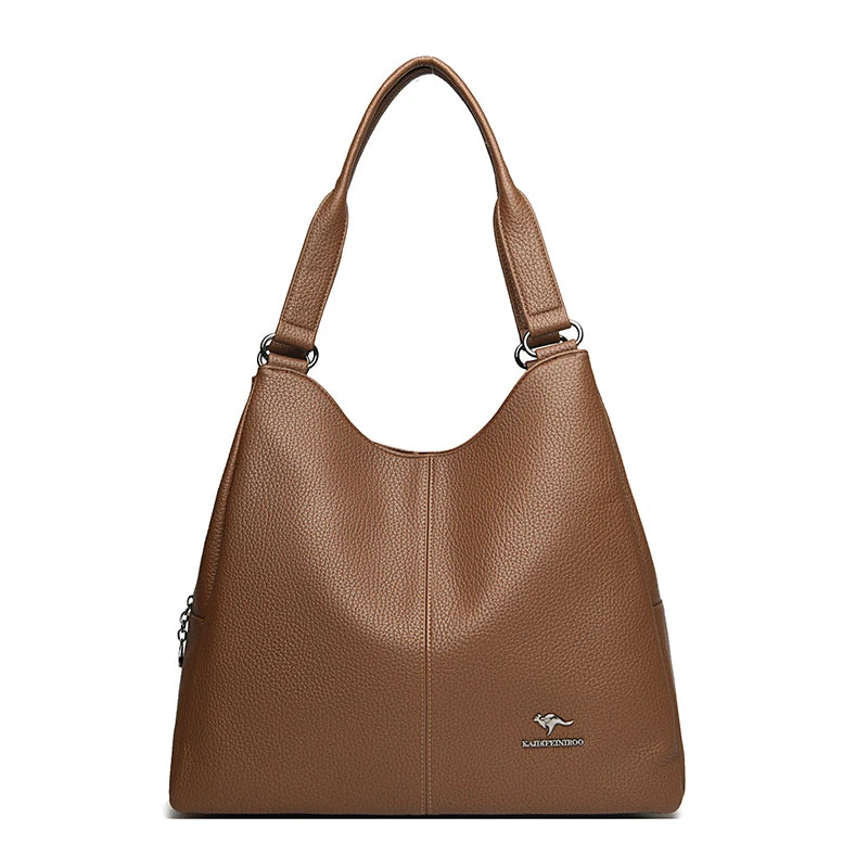 VANDERWAH Leather Top-Handle Hobo Bag — Large Capacity Fashion Tote
