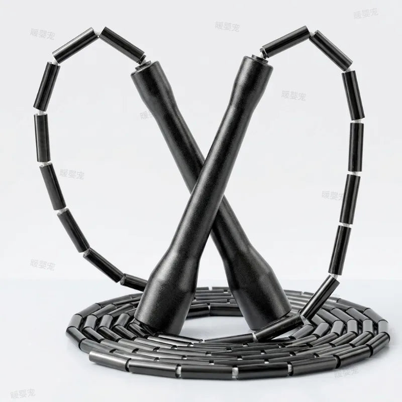 Segmented Beaded Jump Rope — Durable Cardio Training Tool, Black