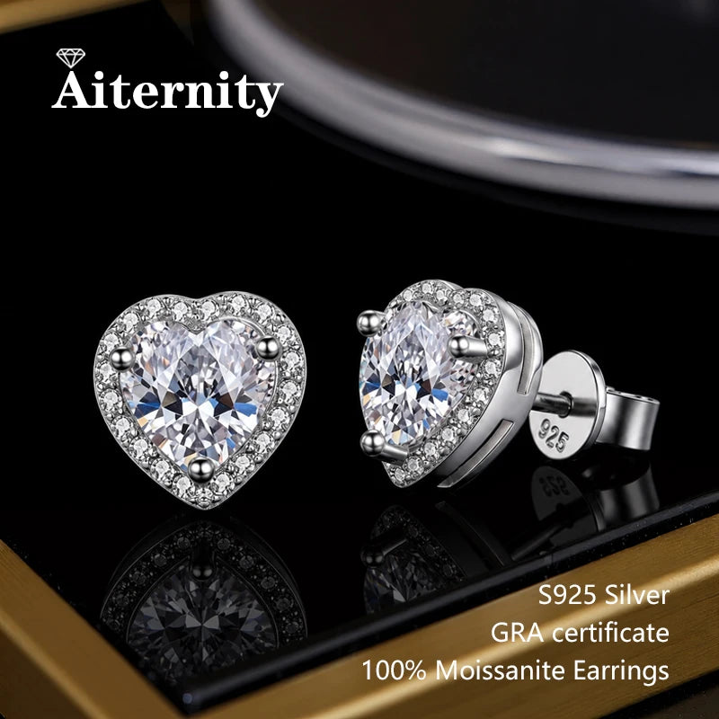 AITERNITY Moissanite Stud Earrings — Elegant S925 Silver Wedding Jewelry